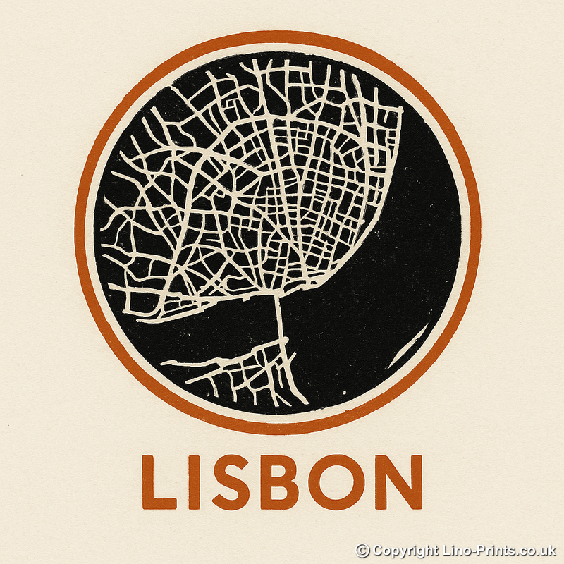 Maps Linoprint-Style Art (c36)