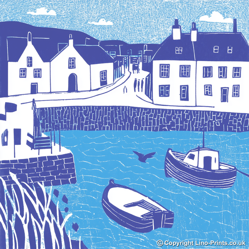 Crail Harbour, Fife Linoprint-Style Art (1085-1)