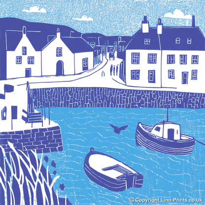 Crail Harbour, Fife Linoprint-Style Art (1085-1)