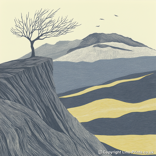 Old Man of Coniston in the Lake District Linoprint-Style Art (2492-1)