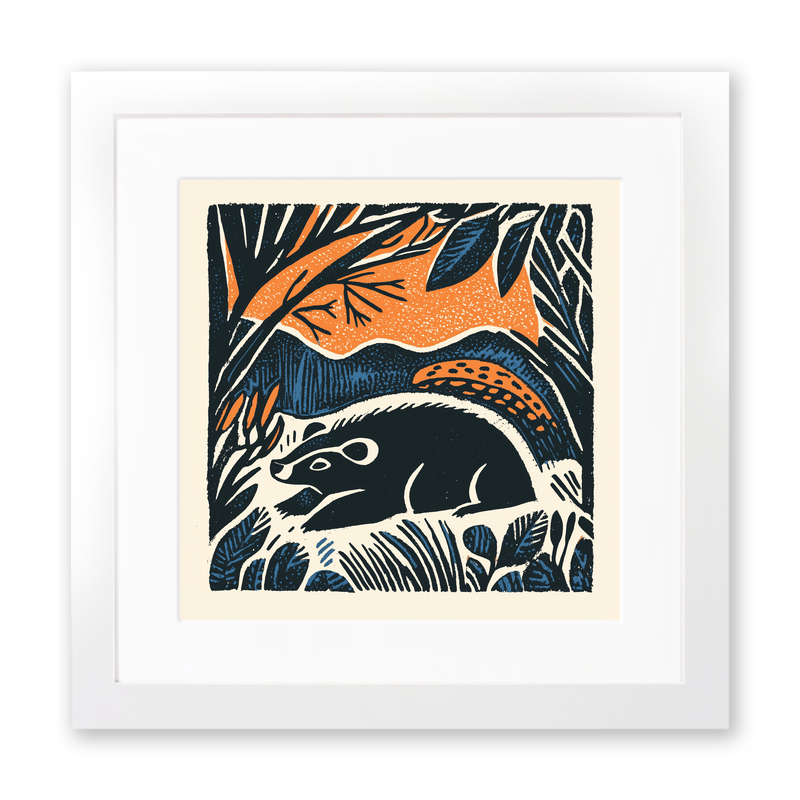 Cute Baby Badger Linoprint-Style Art (43-1)