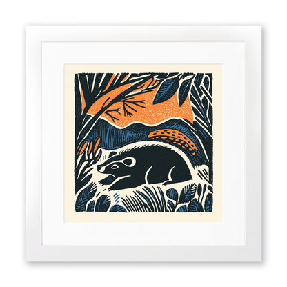 Cute Baby Badger Linoprint-Style Art (43-1)