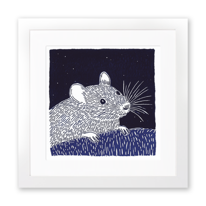 Cute Mouse Linoprint-Style Art (923-1)