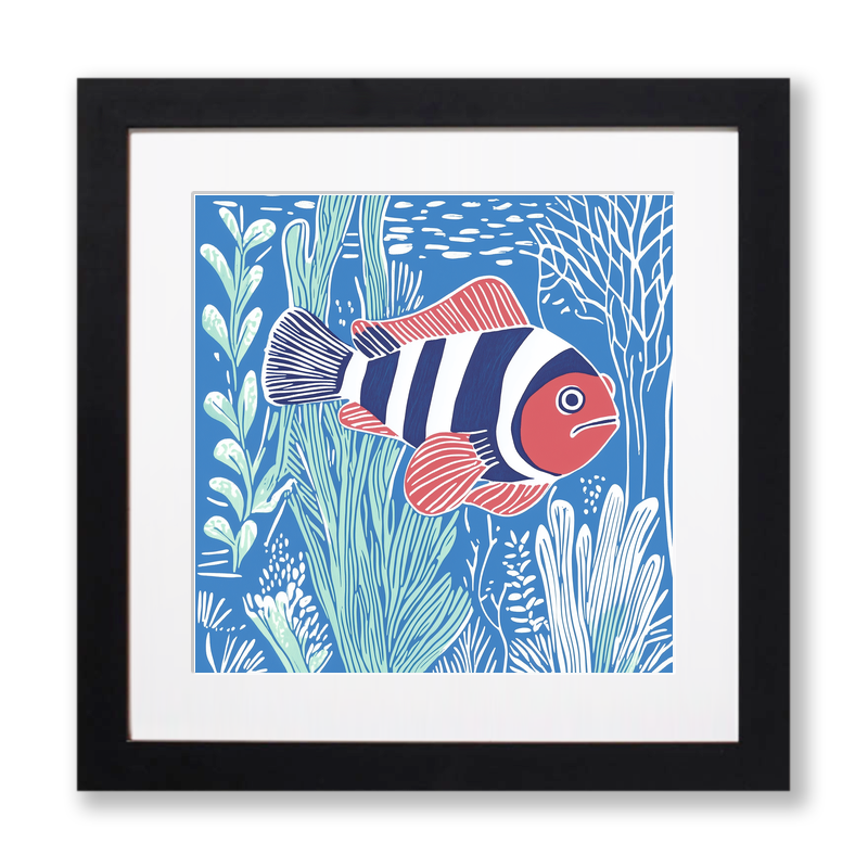Clownfish Linoprint-Style Art (1036-1)