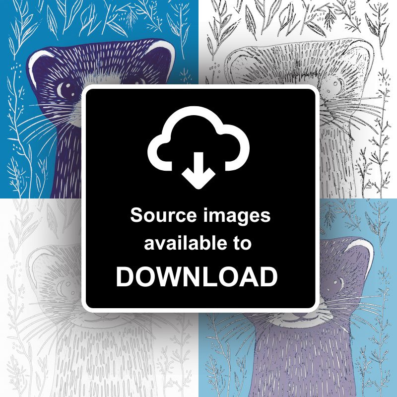 Cute Ferret   Linoprint-Style Art (912-1)