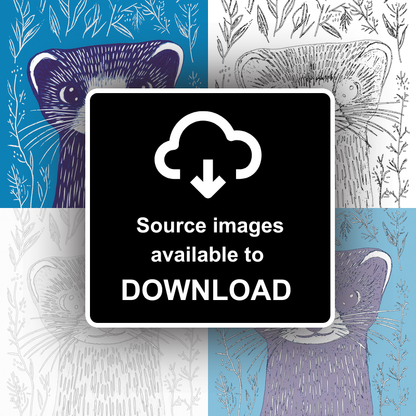Cute Ferret   Linoprint-Style Art (912-1)