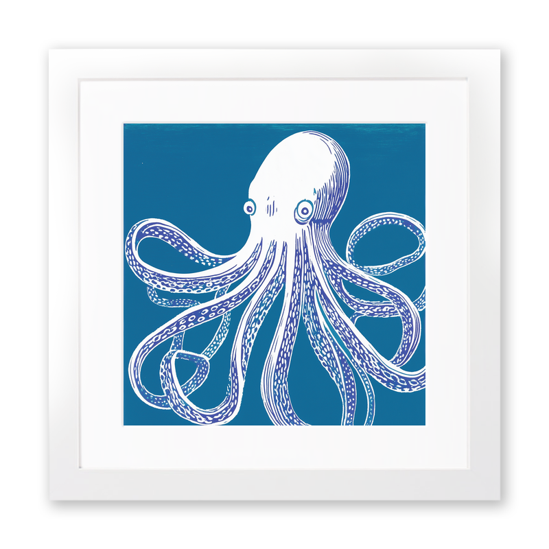 Octopus with swirling tentacles Linoprint-Style Art (1017-2)