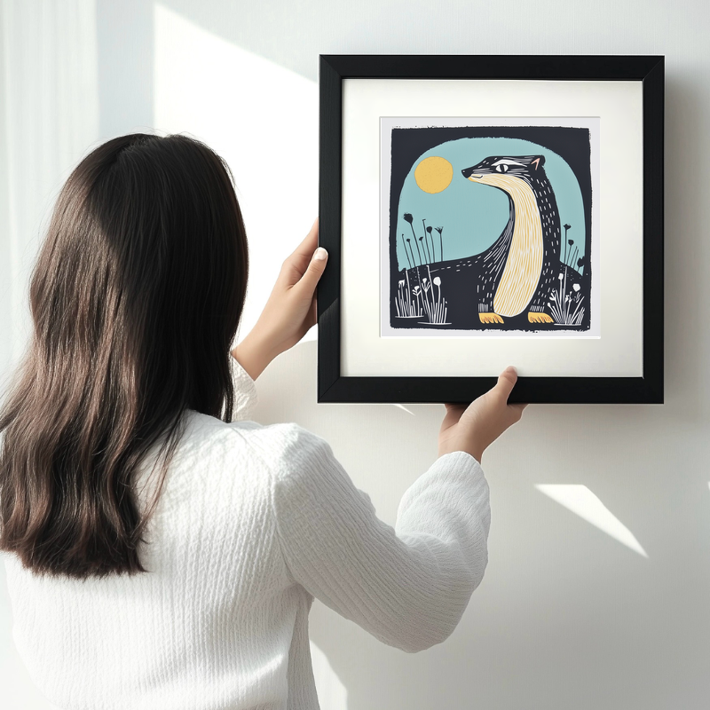 Cute Ferret   Linoprint-Style Art (1203-4)