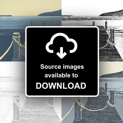 Jetty with mooring posts and ropes Linoprint-Style Art (2464-1)