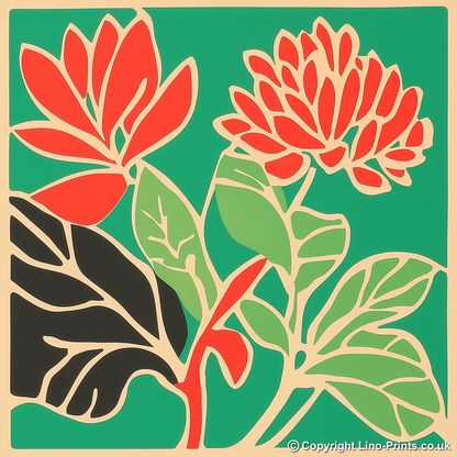 Abstract botanical textures Linoprint-Style Art (523-1)
