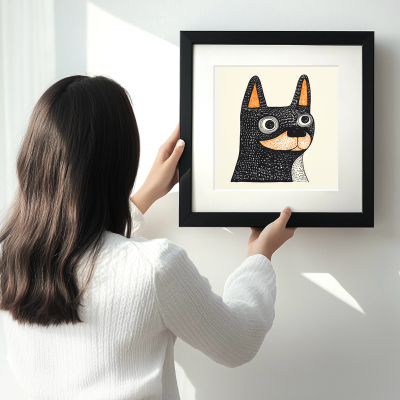Boston Terrier Linoprint-Style Art (1452-1)