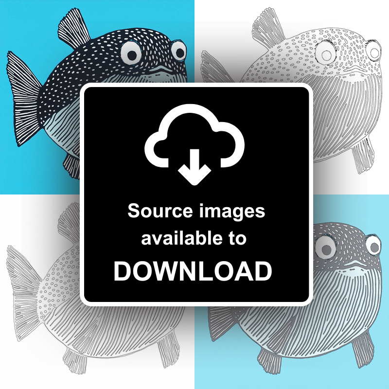 Pufferfish Linoprint-Style Art (764-1)
