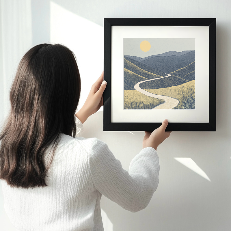 Interlocking hills shapes Linoprint-Style Art (2459-2)