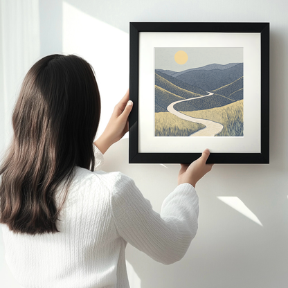 Interlocking hills shapes Linoprint-Style Art (2459-2)