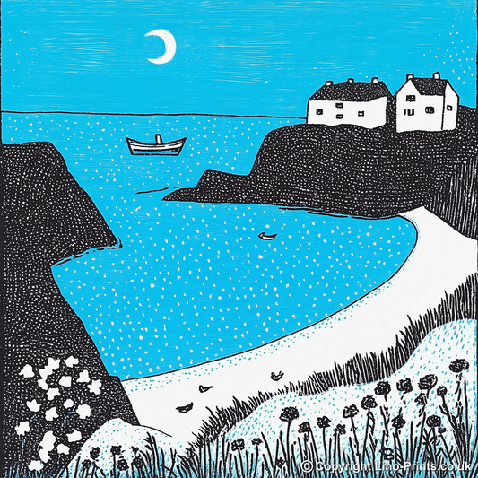 Cemaes Bay, Anglesey Linoprint-Style Art (792-1)