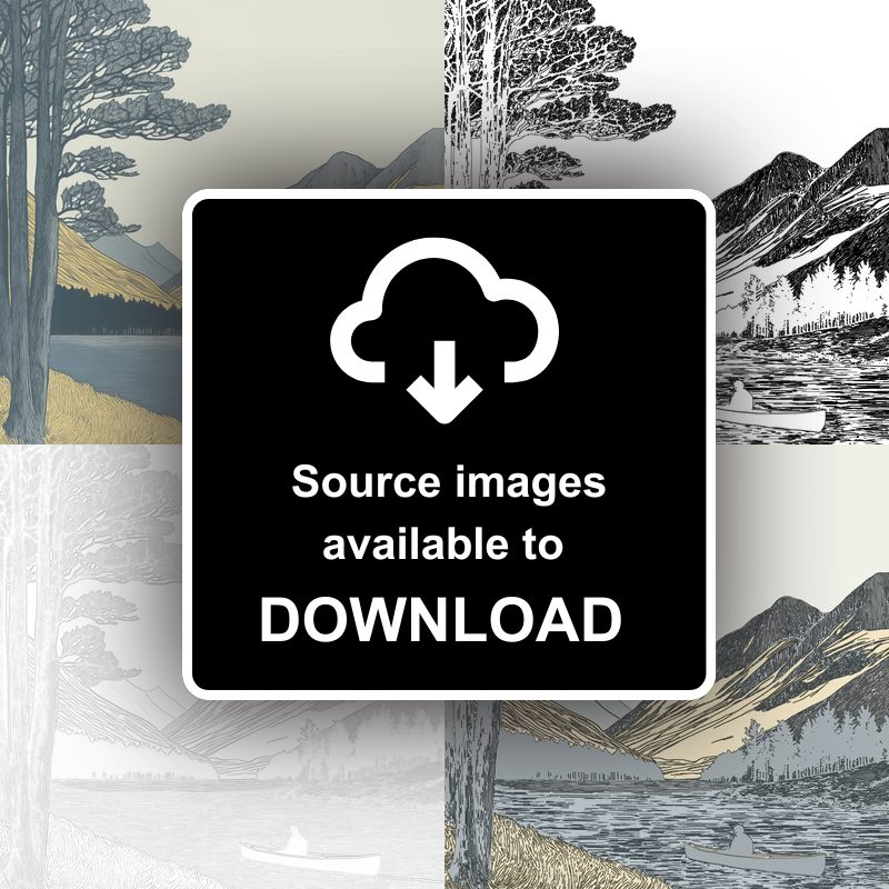 Kayaker near Buttermere pines Linoprint-Style Art (2467-1)