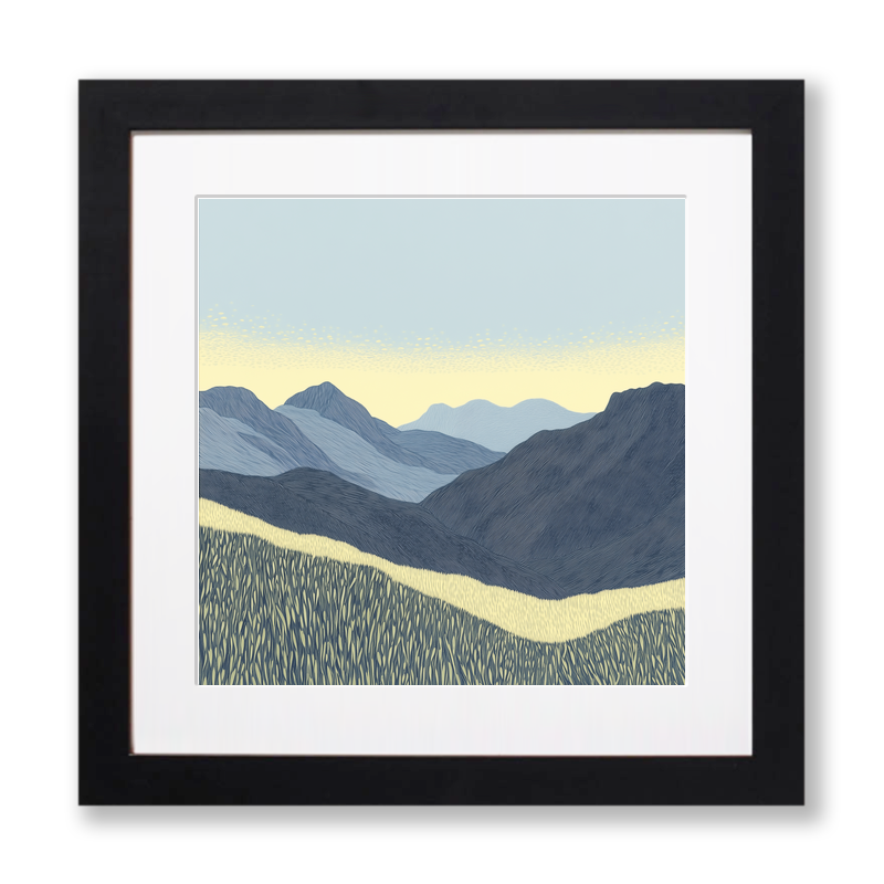 Scafell in the Lake District Linoprint-Style Art (2532-2)