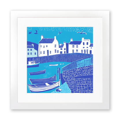 Tenby Harbour, Pembrokeshire Linoprint-Style Art (1112-1)