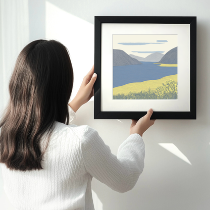 Ennerdale Water remote view in the Lake District Linoprint-Style Art (2416-1)