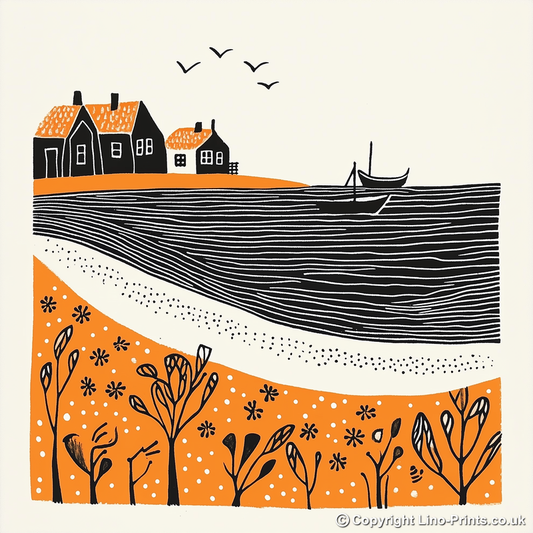 Wells-next-the-Sea, Norfolk Linoprint-Style Art (322-1)