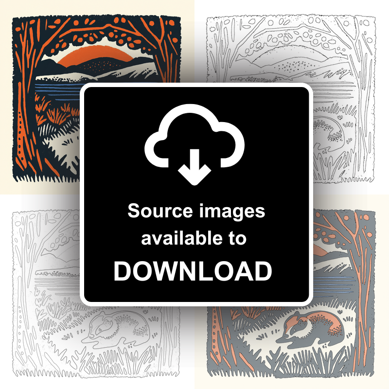 Cute Baby Badger Linoprint-Style Art (43-4)
