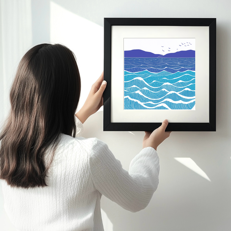 Minimalist waves Linoprint-Style Art (987-2)