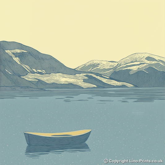 Fishing boat on Coniston Water Linoprint-Style Art (2429-3)