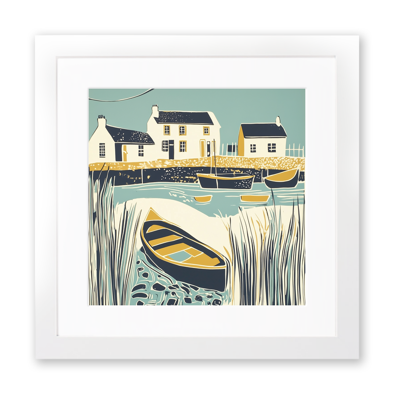 Boats moored at Potter Heigham Linoprint-Style Art (1861-1)