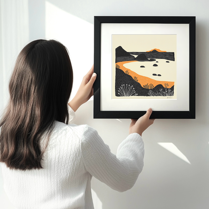 Camusdarach Beach, Arisaig Linoprint-Style Art (290-1)