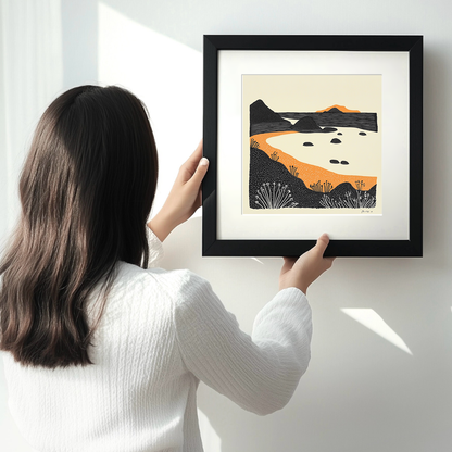 Camusdarach Beach, Arisaig Linoprint-Style Art (290-1)