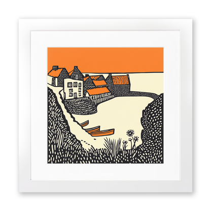 Crail Harbour, Fife Linoprint-Style Art (293-1)