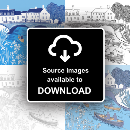 Cambridge punts and bridges Linoprint-Style Art (841-1)