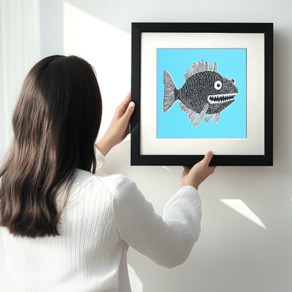 Anglerfish Linoprint-Style Art (742-1)