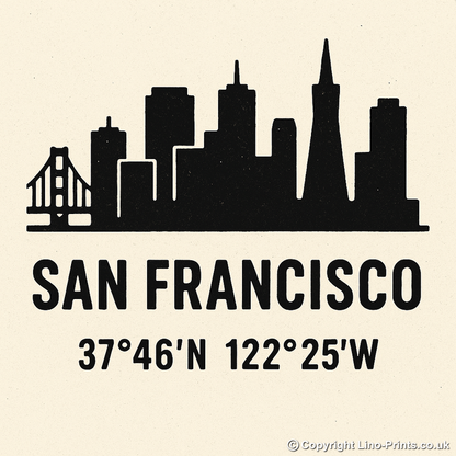 Place Coordinates Linoprint-Style Art (c338)