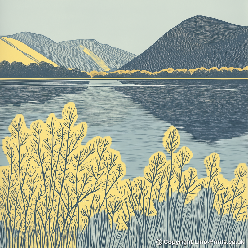Bassenthwaite Lake reflections Linoprint-Style Art (2361-1)