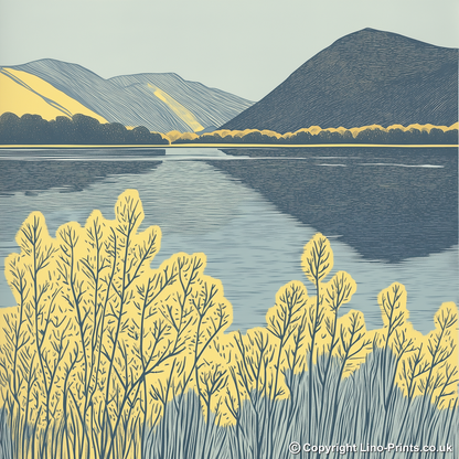 Bassenthwaite Lake reflections Linoprint-Style Art (2361-1)