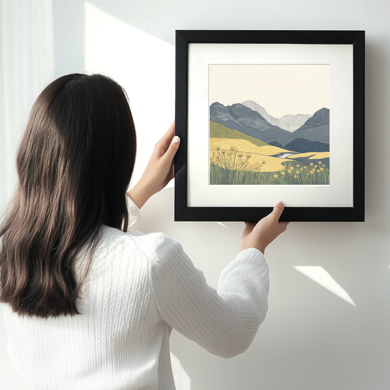 Langdale Pikes in the Lake District Linoprint-Style Art (2472-2)