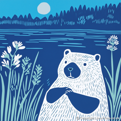 Cute Baby Beaver Linoprint-Style Art (900-1)