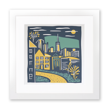 Sydney skyline Linoprint-Style Art (1167-1)