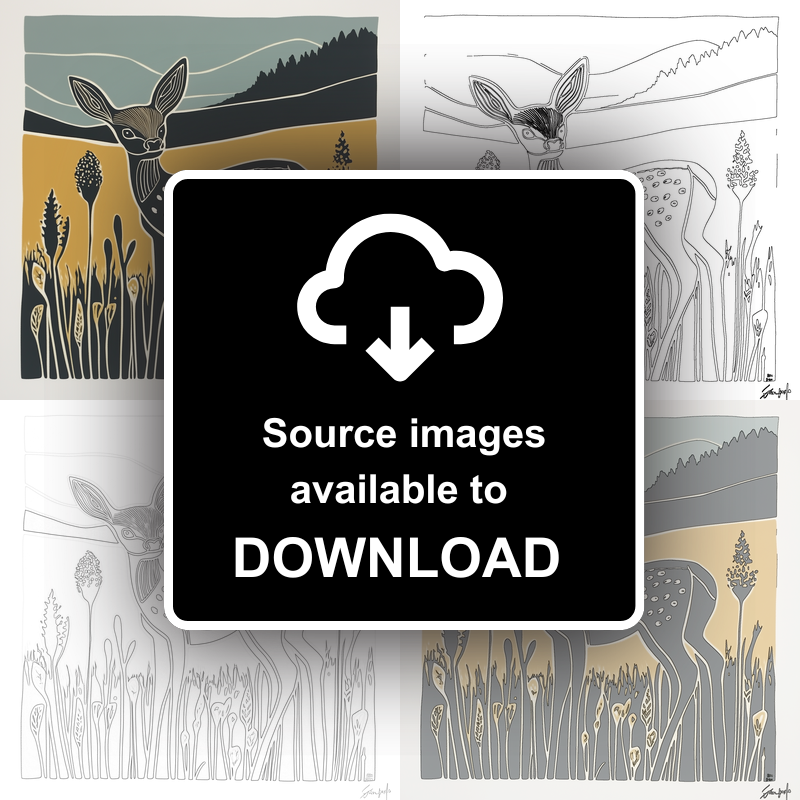 Cute Fawn (Baby Deer)   Linoprint-Style Art (1202-1)