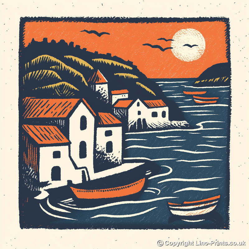 Mont Saint-Michel, France Linoprint-Style Art (21-1)