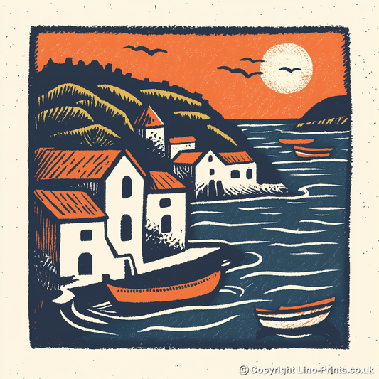 Mont Saint-Michel, France Linoprint-Style Art (21-1)