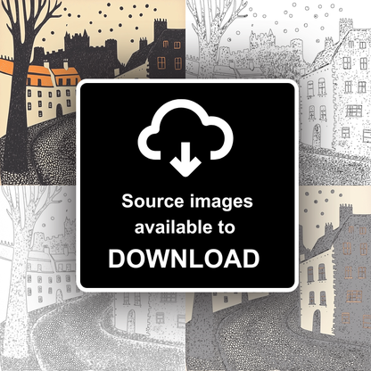 Edinburgh Castle and Royal Mile Linoprint-Style Art (174-1)
