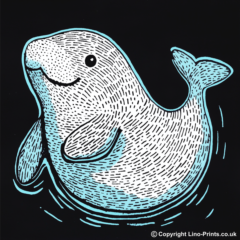 Cute Manatee Calf Linoprint-Style Art (630-1)