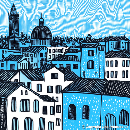 Florence Duomo and rooftops Linoprint-Style Art (558-1)