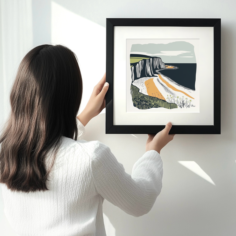Hunstanton striped cliffs Linoprint-Style Art (1897-1)