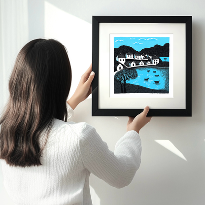 Portree Harbour, Isle of Skye Linoprint-Style Art (811-1)