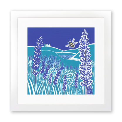 Bumblebee on lavender Linoprint-Style Art (1001-1)
