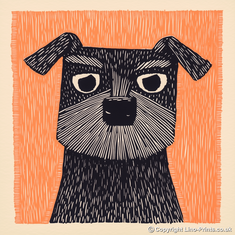 Border Terrier Linoprint-Style Art (1401-1)