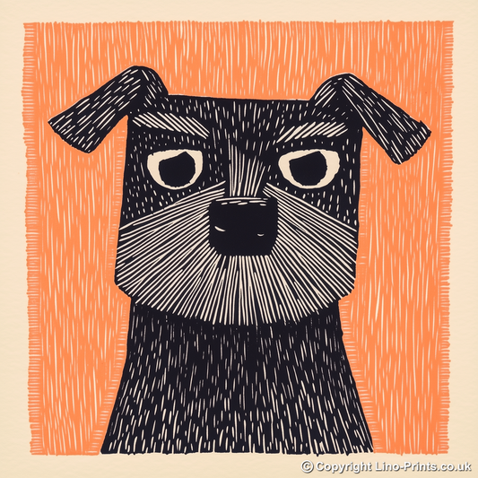 Border Terrier Linoprint-Style Art (1401-1)